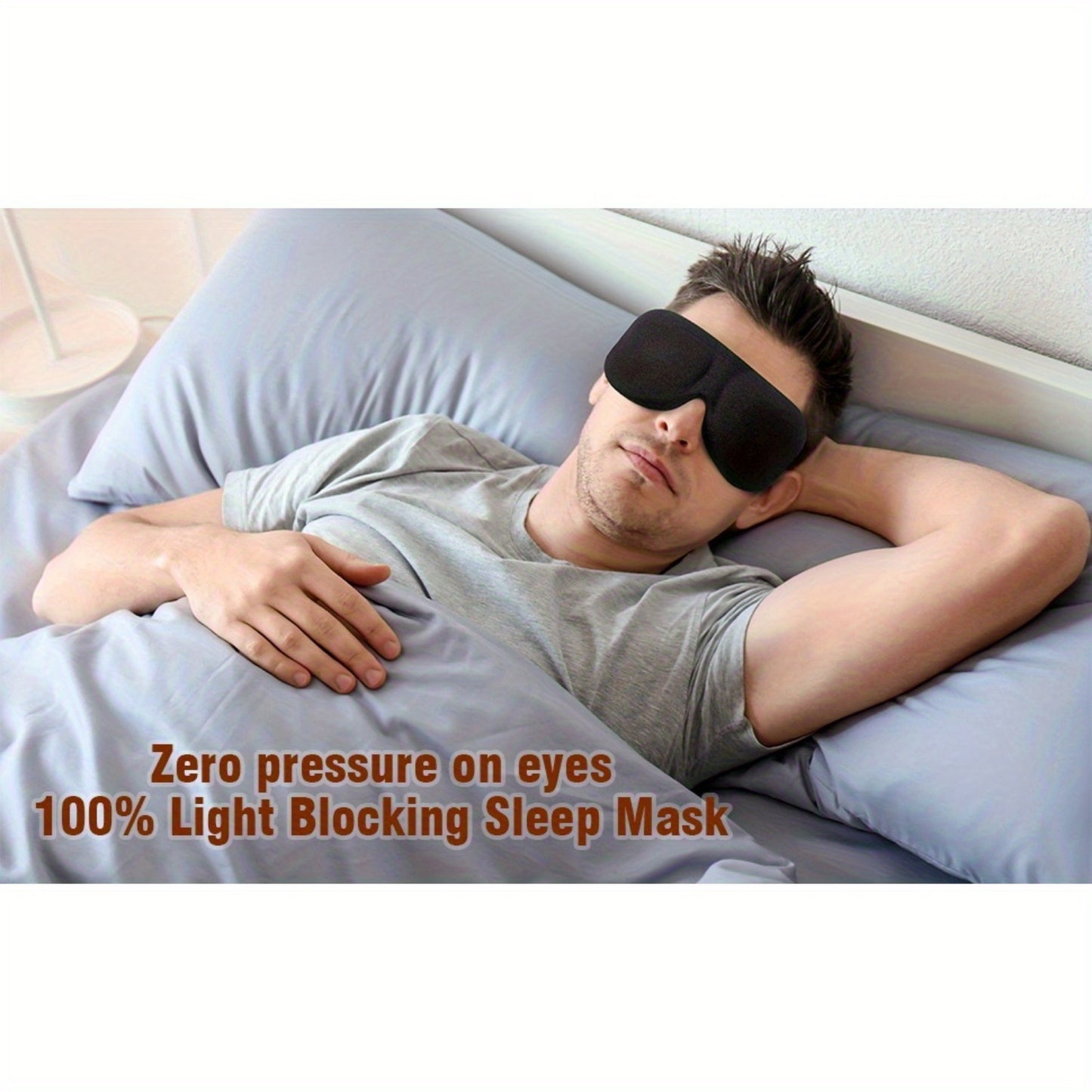 1pc 100% Blackout 3D Contoured Sleep Mask with Adjustable Strap - Soft Sponge Eye Cover for Back & Side Sleepers, Light Blocking for Travel, Naps & Night Sleep - Men & Women (Blue\u002FBlack), Sleep Eye Mask, Comfortable Night Rest, Gentle On Light Beige