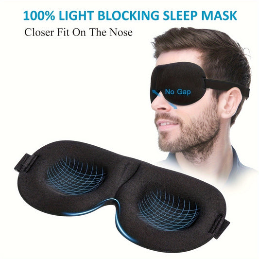 1pc 100% Blackout 3D Contoured Sleep Mask with Adjustable Strap - Soft Sponge Eye Cover for Back & Side Sleepers, Light Blocking for Travel, Naps & Night Sleep - Men & Women (Blue\u002FBlack), Sleep Eye Mask, Comfortable Night Rest, Gentle On Light Beige