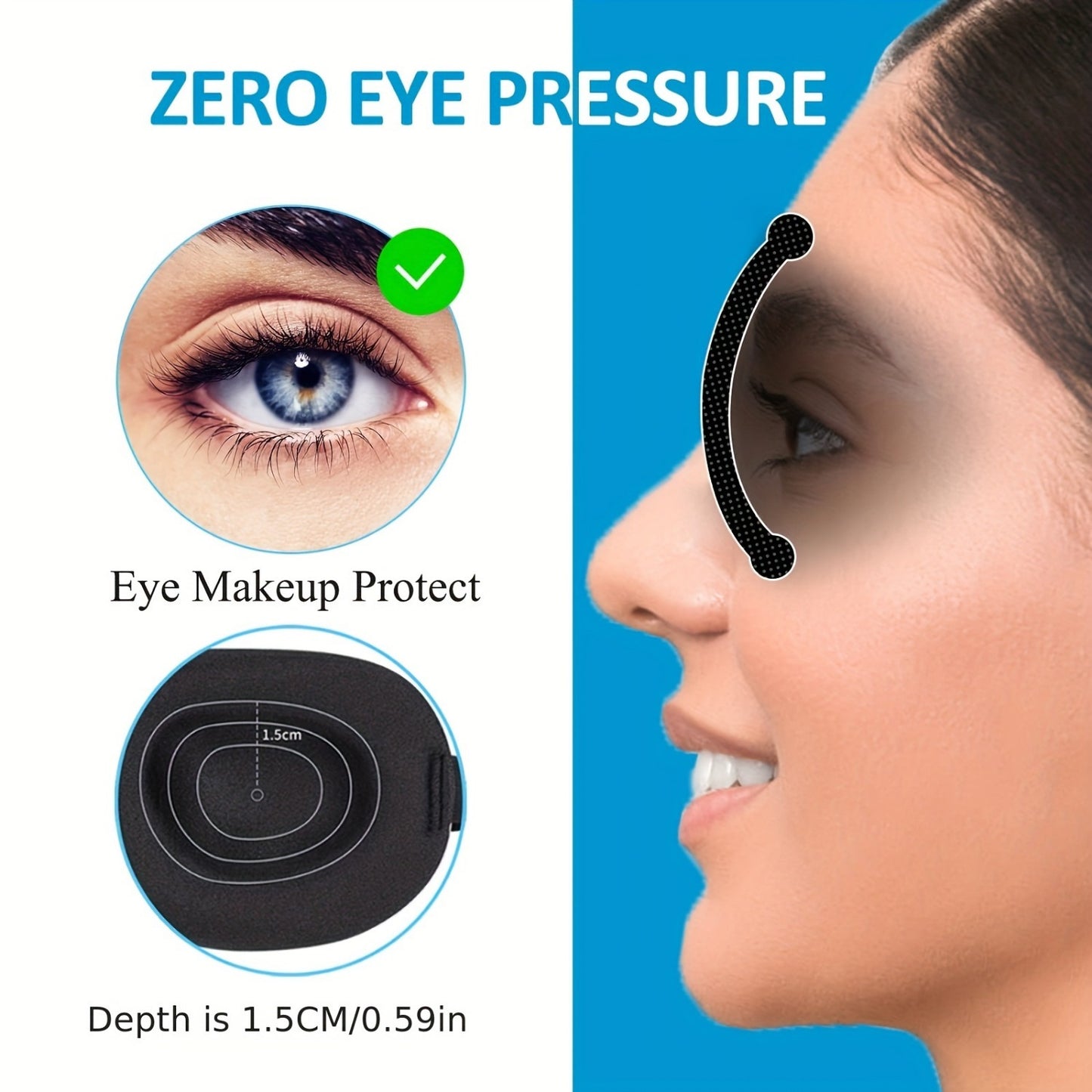 1pc 100% Blackout 3D Contoured Sleep Mask with Adjustable Strap - Soft Sponge Eye Cover for Back & Side Sleepers, Light Blocking for Travel, Naps & Night Sleep - Men & Women (Blue\u002FBlack), Sleep Eye Mask, Comfortable Night Rest, Gentle On Light Beige