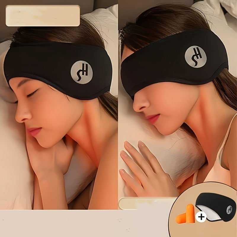 An eye mask with noise-reducing earplugs and earmuffs - Comfortable, adjustable soundproofing sleep mask, suitable for undisturbed rest, essential travel item, solid color style, no batteries required