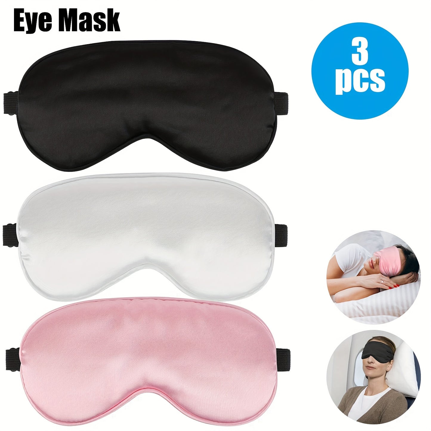 3pcs H290070, Light Blocking Eye Mask Powder+White+Black Warehouse Packaging