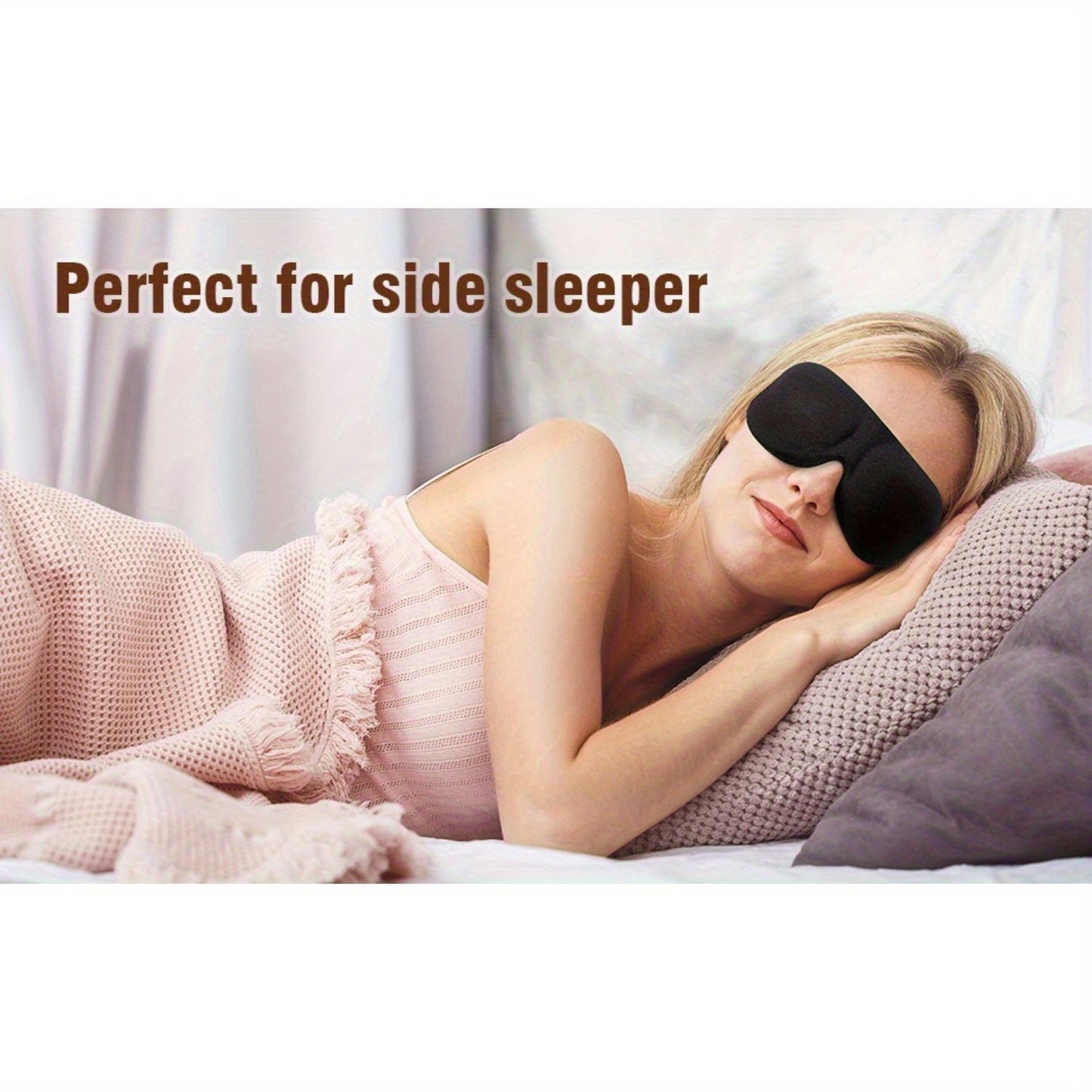 1pc 100% Blackout 3D Contoured Sleep Mask with Adjustable Strap - Soft Sponge Eye Cover for Back & Side Sleepers, Light Blocking for Travel, Naps & Night Sleep - Men & Women (Blue\u002FBlack), Sleep Eye Mask, Comfortable Night Rest, Gentle On Light Beige