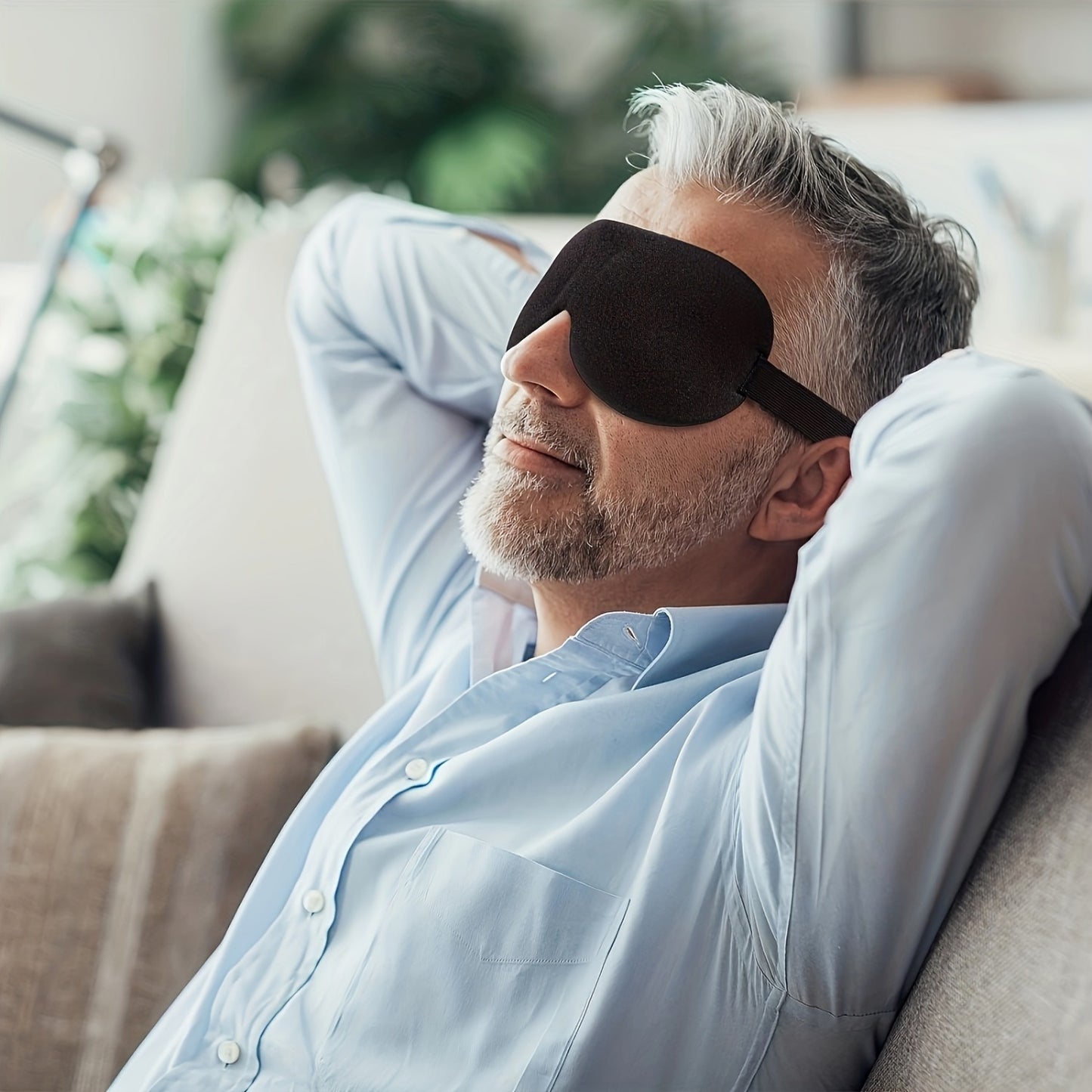 1pc 100% Blackout 3D Contoured Sleep Mask with Adjustable Strap - Soft Sponge Eye Cover for Back & Side Sleepers, Light Blocking for Travel, Naps & Night Sleep - Men & Women (Blue\u002FBlack), Sleep Eye Mask, Comfortable Night Rest, Gentle On Light Beige