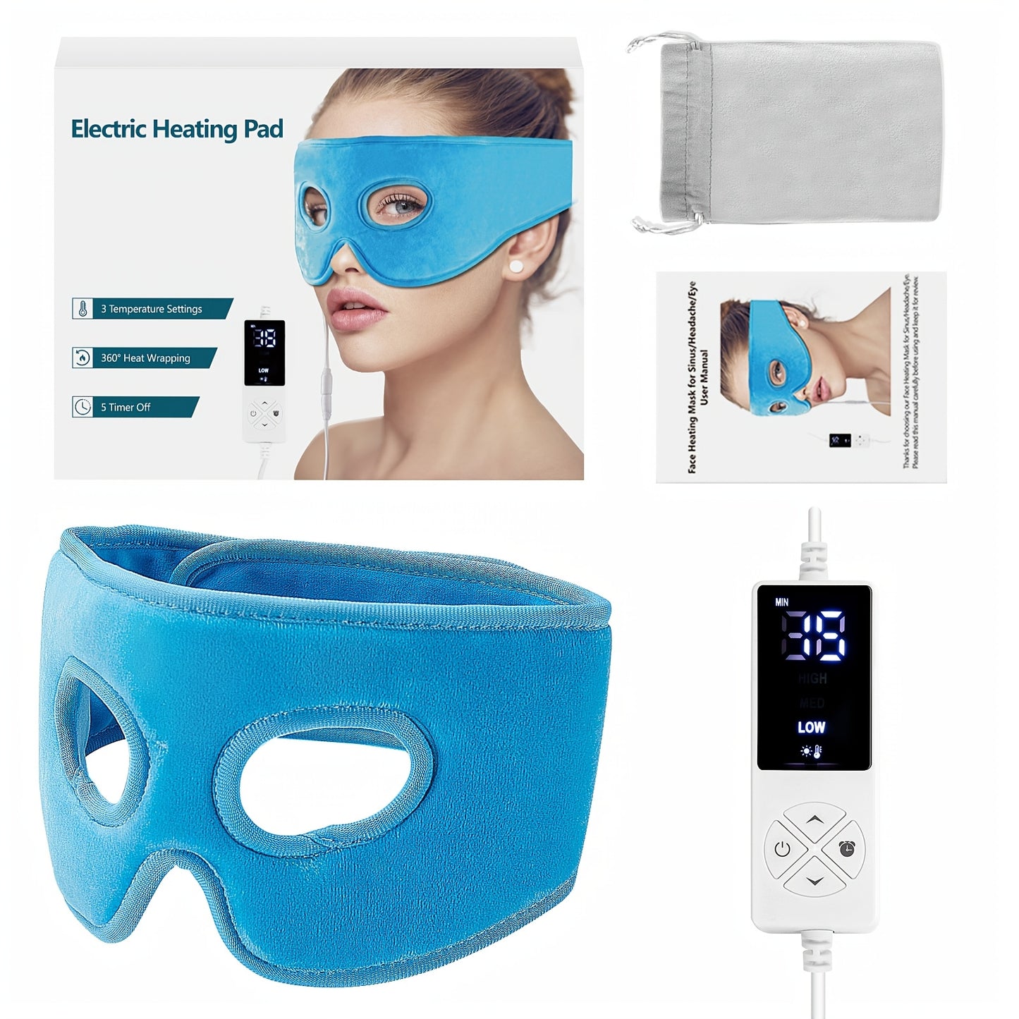 Heated Eye Mask, Eye Mask With 3 Temperature Adjustments And 5 Timer Settings, Extra Large Heated Eye Mask, Two Minute Quick Preheat, Essential For Home, Travel, Office, Perfect Gift.